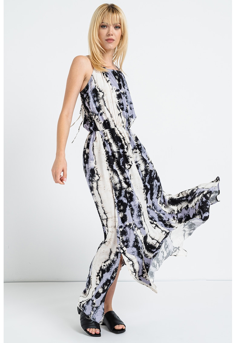 Rochie maxi cu imprimeu abstract - Alb/Negru/Lila