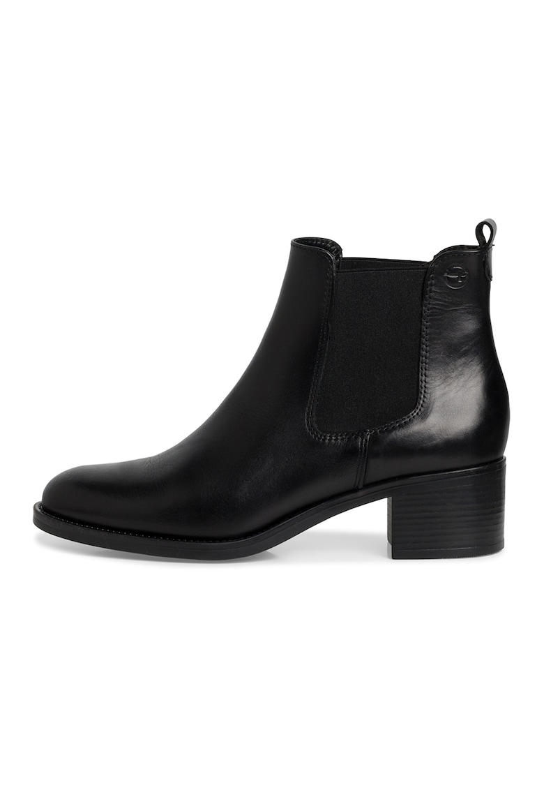 Ghete Chelsea de piele cu toc masiv - Negru