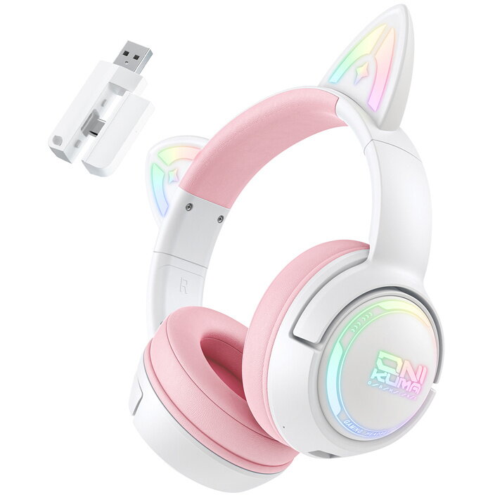 Casti Gaming GT838 Wi-Fi 2.4Ghz / BT / USB-C Iluminare RGB  Roz