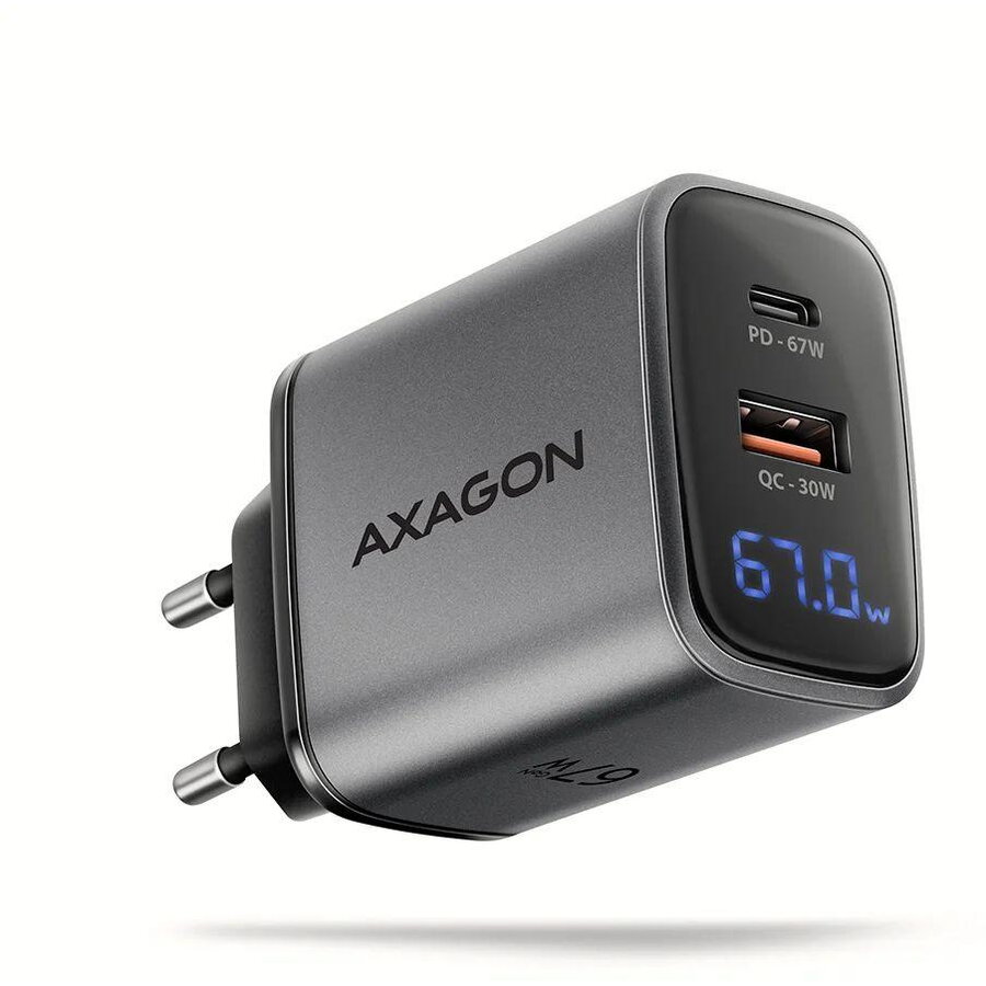 Incarcator ACU-PQ67 GaN 67W 2x port (USB-A + USB-C) PD3.0/PPS/QC4+/SFC 2.0/Apple Negru