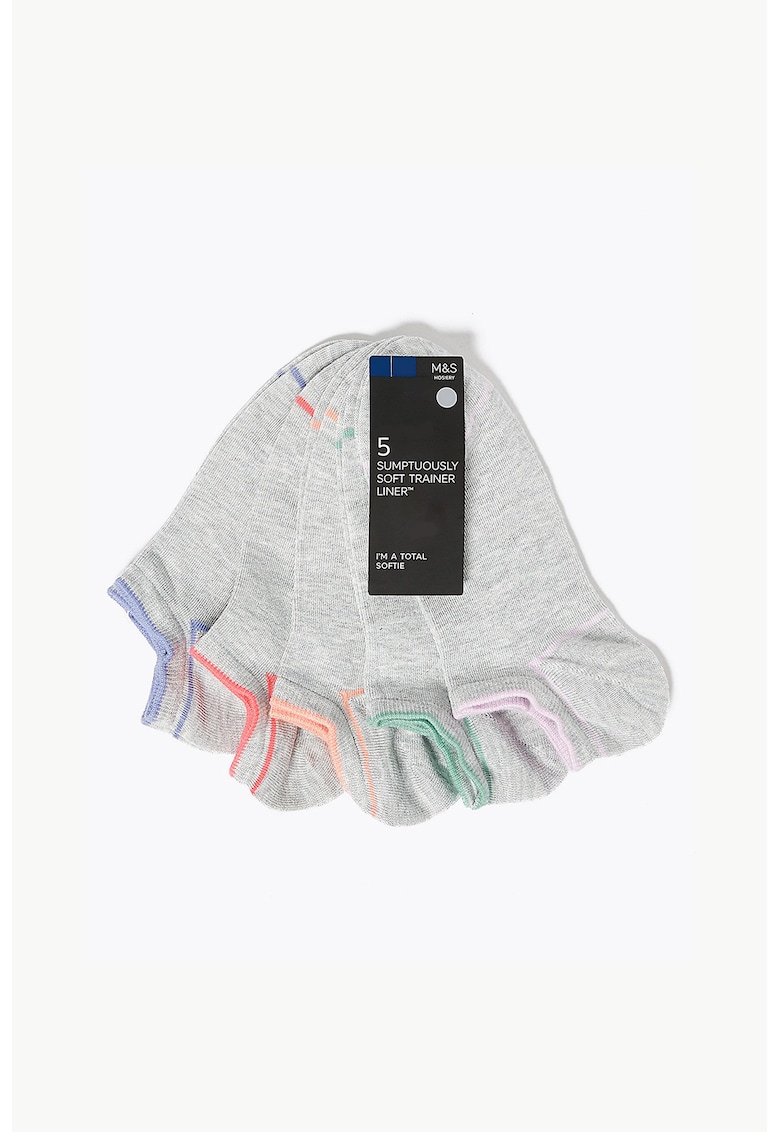 Set de sosete scurte Sumptuously Soft™ - 5 perechi - Verde/Gri deschis/Roz