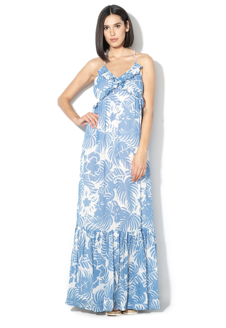 Rochie maxi vaporoasa cu model floral Olivia - Albastru prafuit