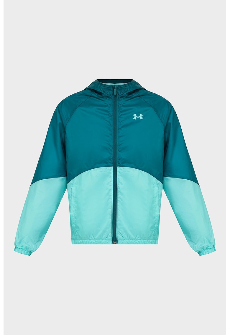Jacheta cu gluga si fermoar pentru antrenament Windbreaker - Turcoaz/Verde persan