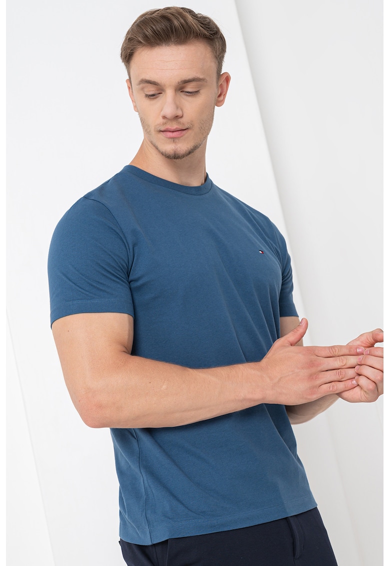 Tricou regular-fit cu decolteu la baza gatului Essential - Albastru inchis