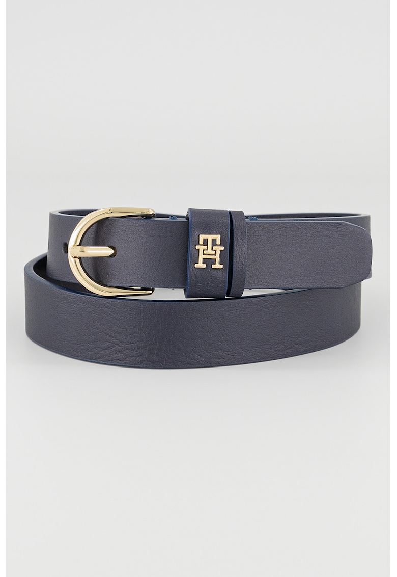 Oferte la Curea de piele cu detaliu logo Essential - Bleumarin