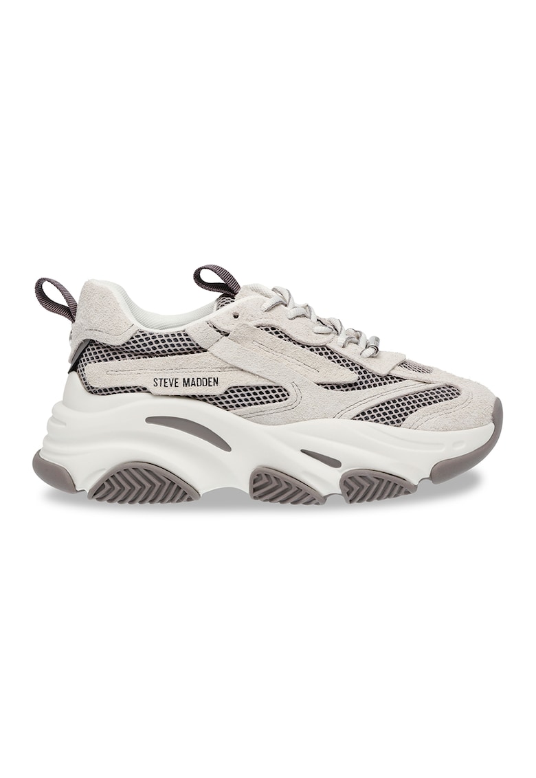 Pantofi sport cu insertii de plasa Possession-E - Alb fildes/Gri inchis