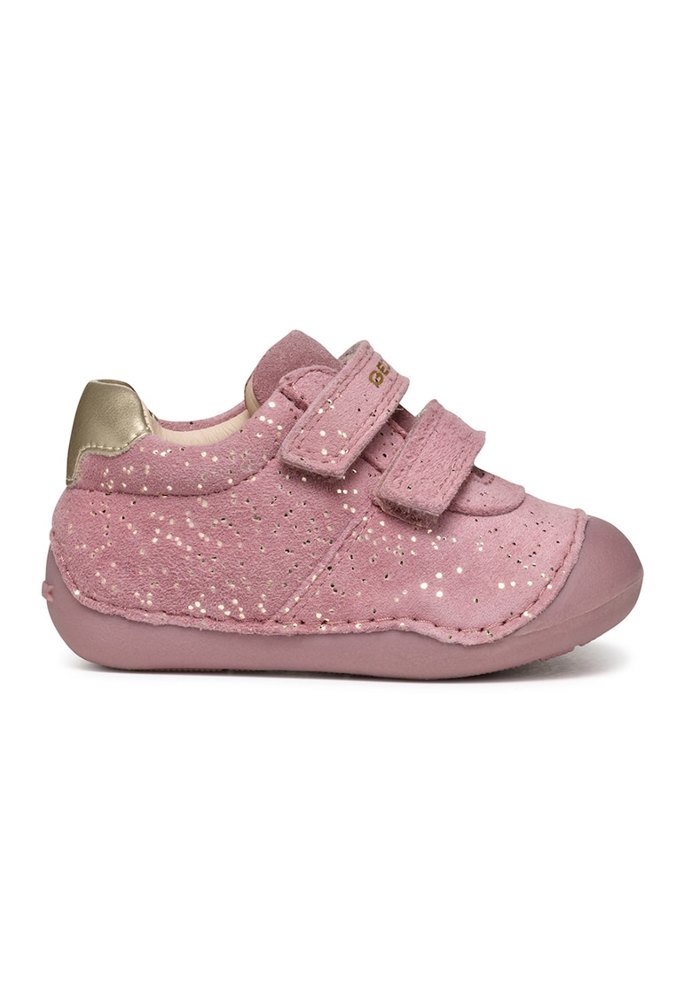 Pantofi sport de piele intoarsa cu velcro si imprimeu - Roz prafuit