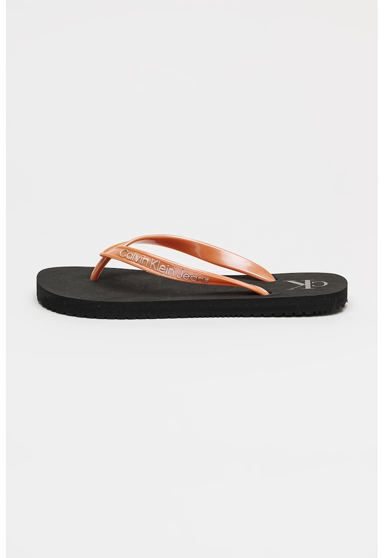 Papuci flip-flop cu logo in relief - Portocaliu persan