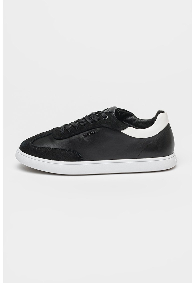 Pantofi sport din piele si garnituri din piele intoarsa - Alb/Negru