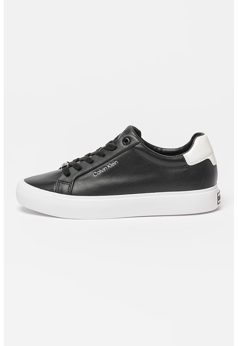 Pantofi sport de piele si piele ecologica - Negru/Alb optic