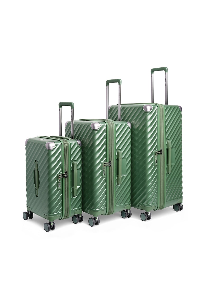 Set trolere extensibile  Trunk - policarbonat - 1 bagaj de cabina si 2 de cala - cifru TSA - 4 roti cu suspensii - verde - 56 cm/66 cm/77 cm