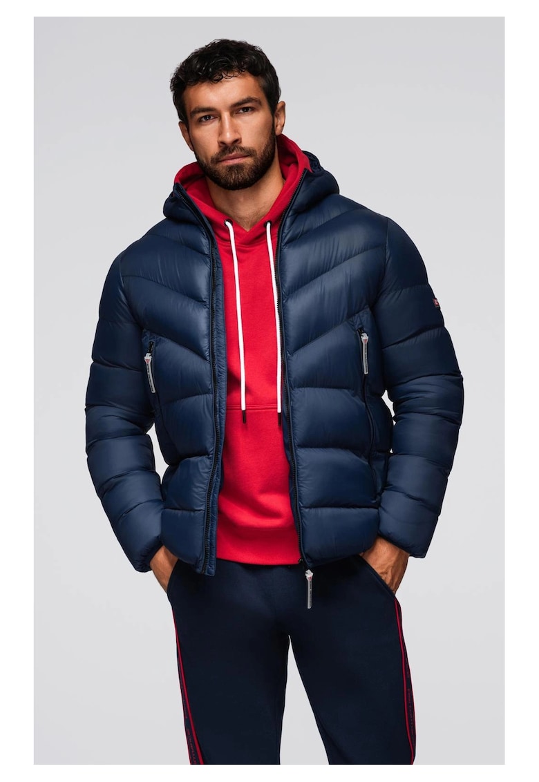 Jacheta matlasata moderna din materiale combinate  OM-JAHP-0303 - Albastru inchis