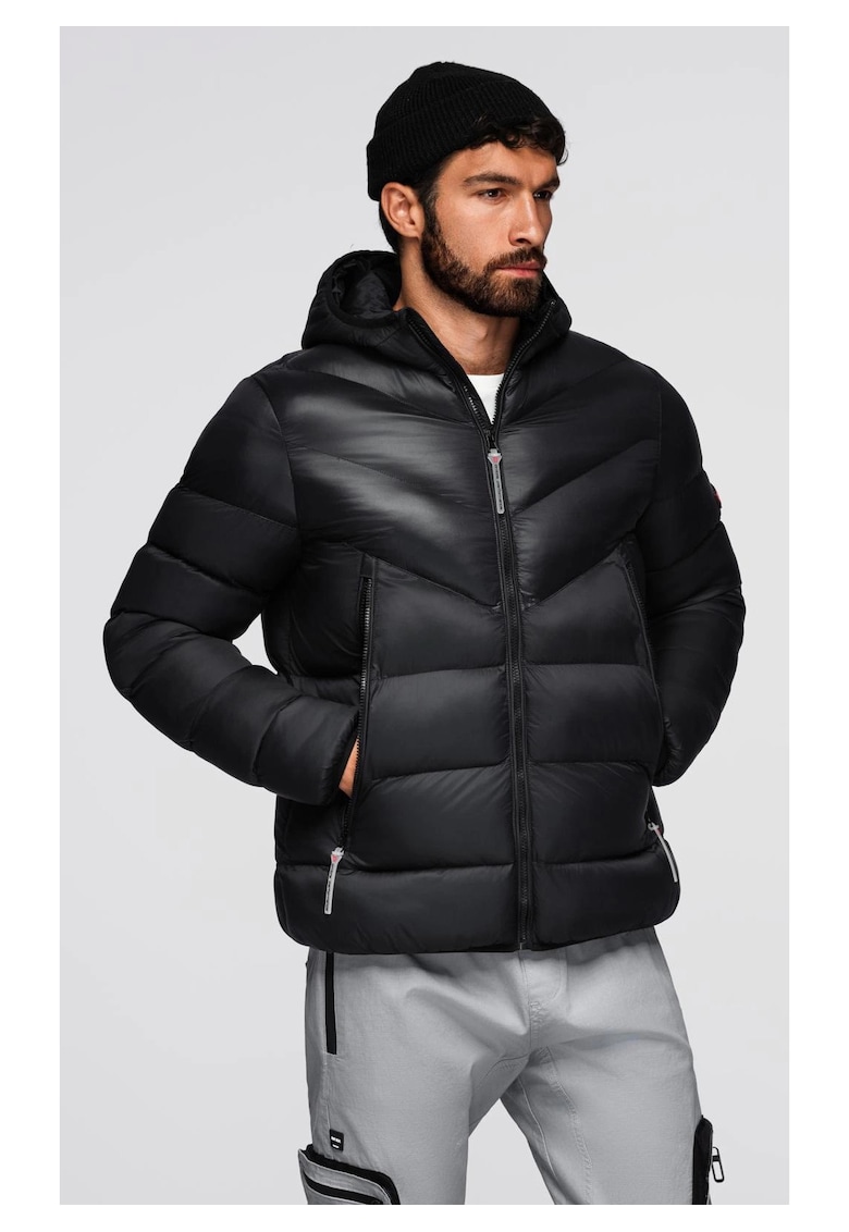 Jacheta matlasata moderna din materiale combinate  OM-JAHP-0303 - Negru