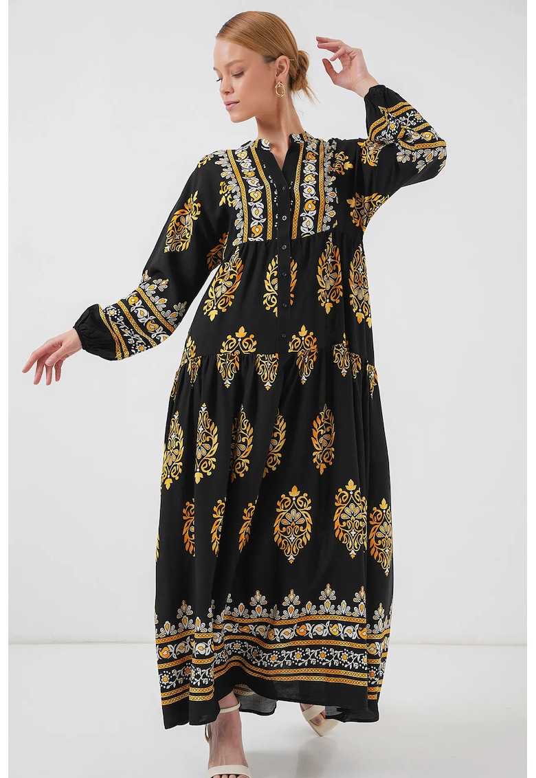 Rochie maxi cu maneci lungi dama - HiCCUP - viscoza - multicolor
