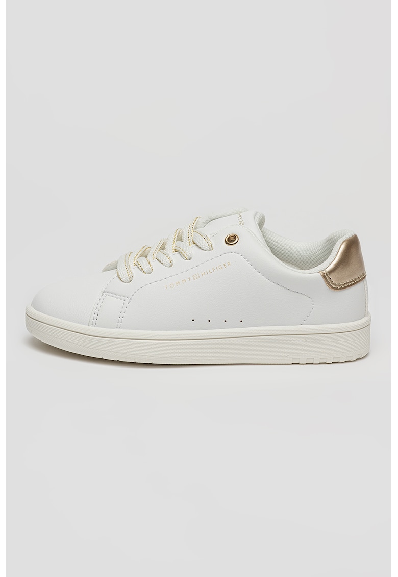 Pantofi sport low-cut din piele ecologica - Alb/Auriu