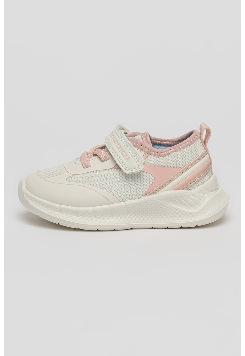Pantofi sport cu velcro si insetii din plasa - Roz pastel/Alb murdar