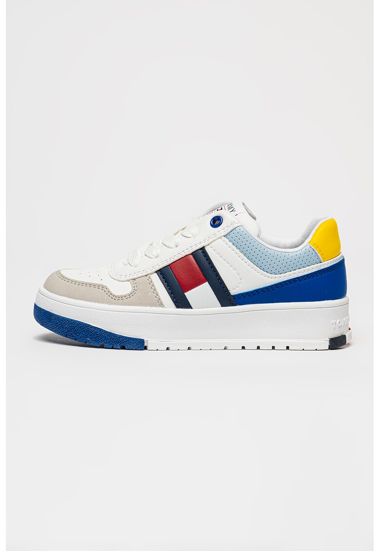 Pantofi sport din piele ecologica cu model colorblock - Alb/Albastru royal