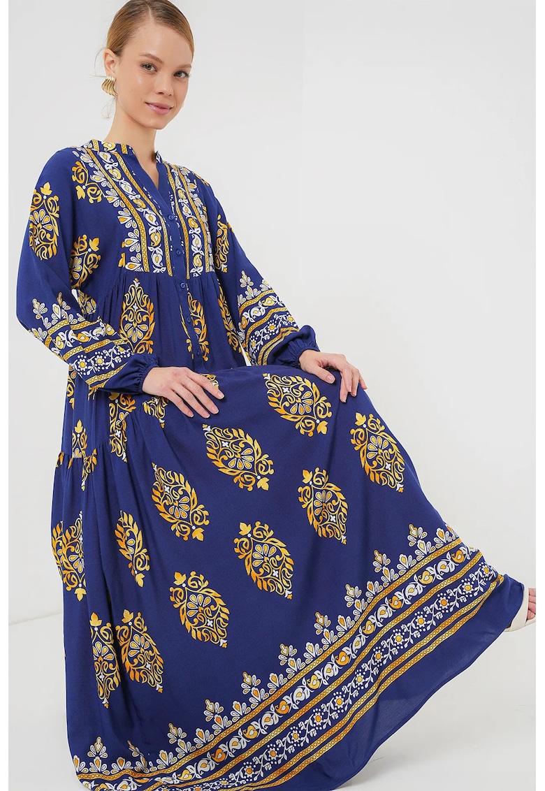 Rochie maxi dama - decolteu V - HiCCUP - viscoza - multicolor