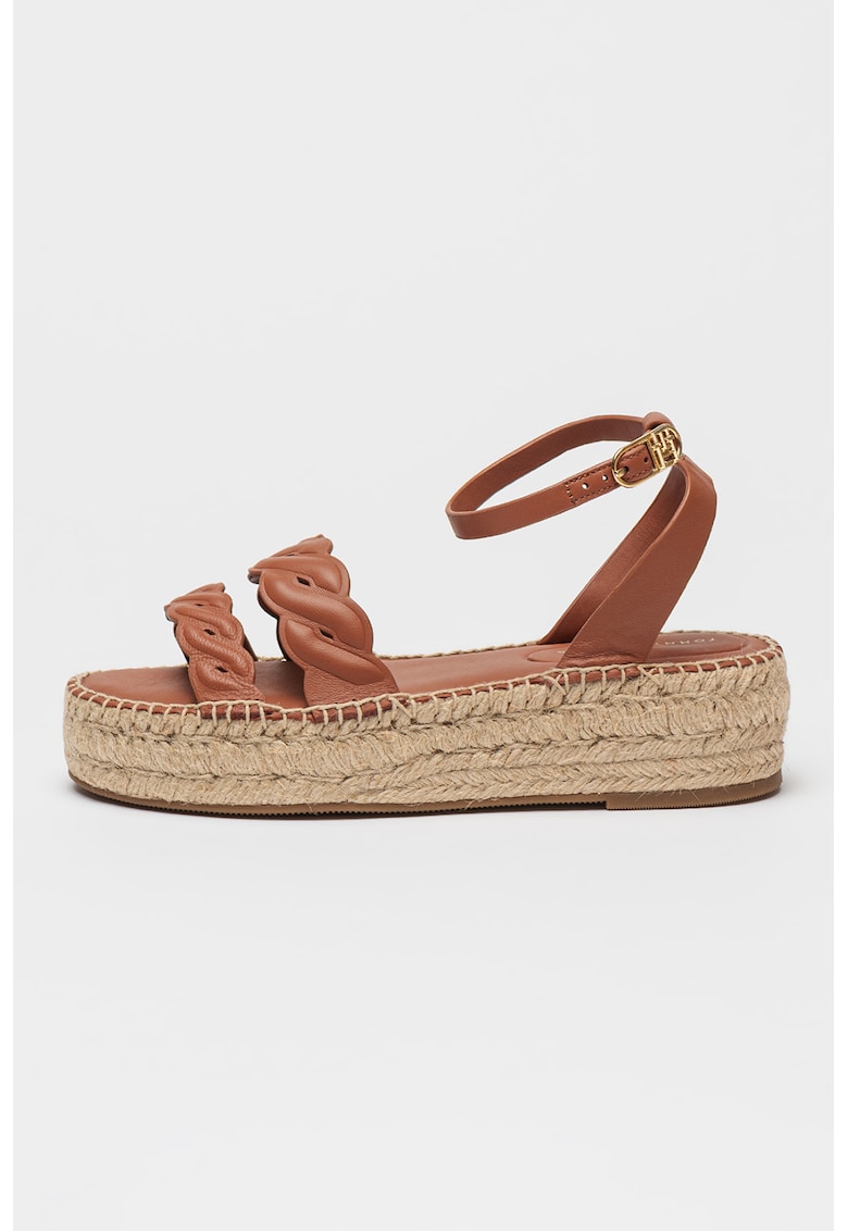 Sandale din piele cu talpa wedge - Maro scortisoara