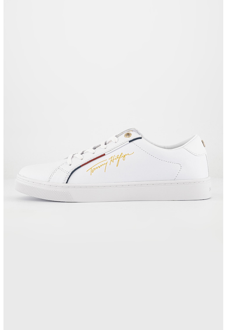 Pantofi sport de piele cu insertii de piele ecologica - Alb