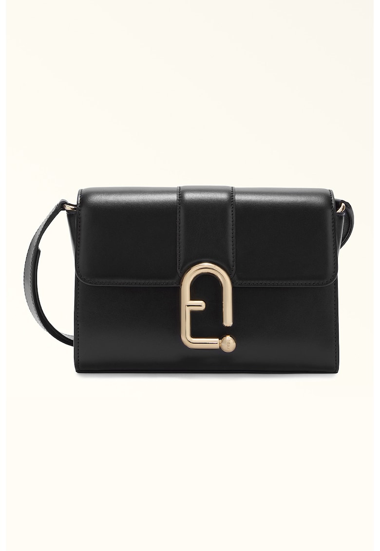Geanta crossbody de piele cu logo - Negru