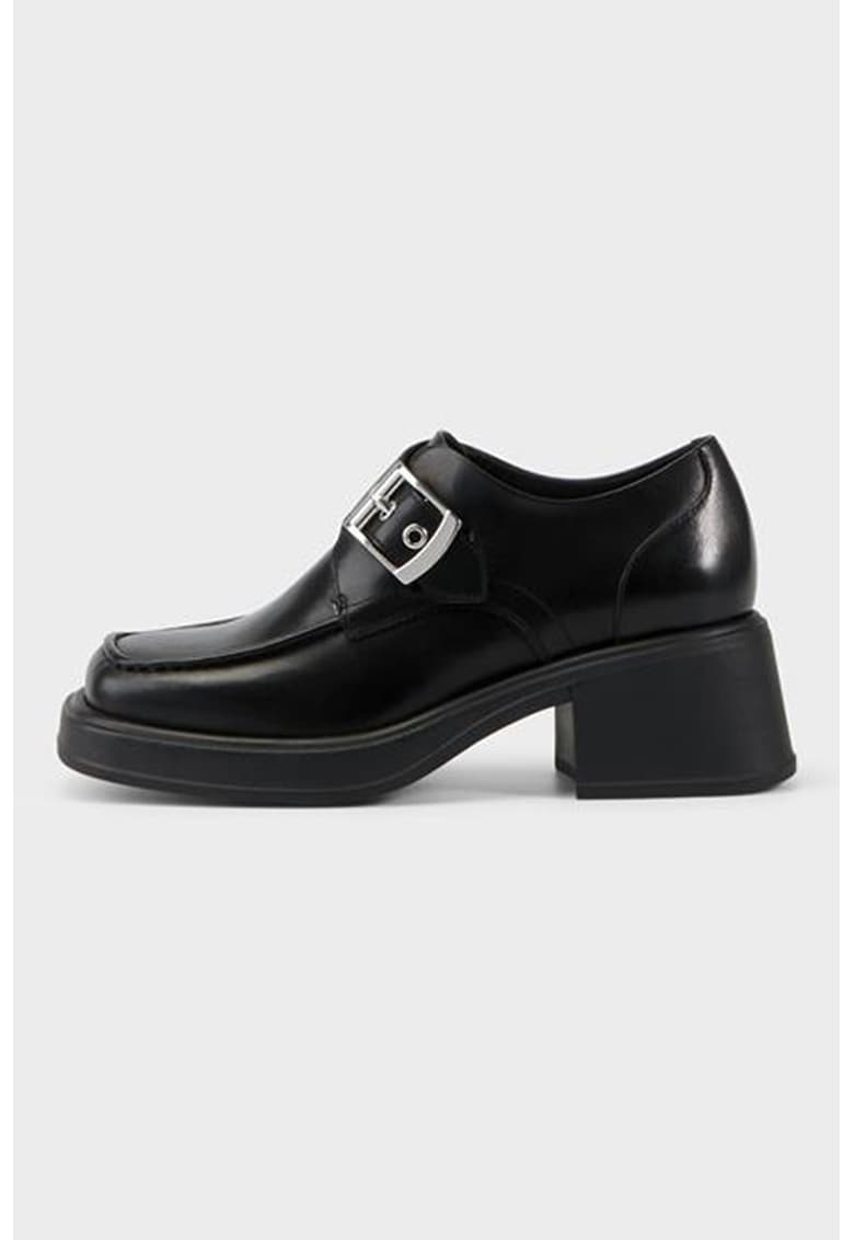 Pantofi de piele cu toc masiv - Negru