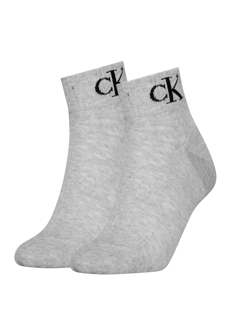 Set de 2 perechi de sosete scurte cu logo - Negru/Gri inchis melange