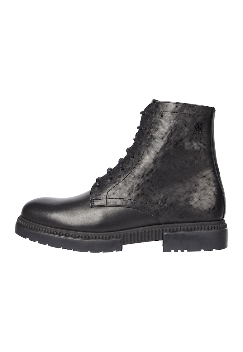 Ghete de piele cu siret si fermoar - Negru