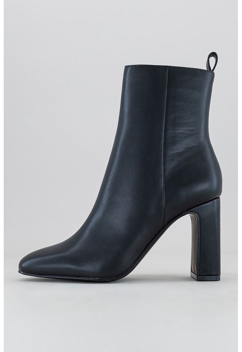 Botine de piele ecologica cu toc masiv Adelisa - Negru