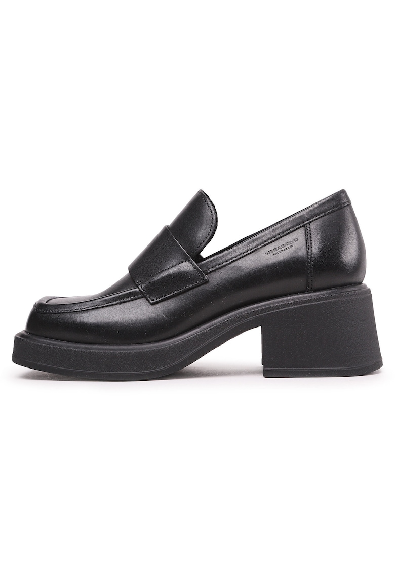 Pantofi dama -  piele naturala - negru - tocul conic - varf patrat -