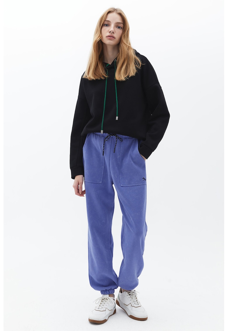 Pantaloni de trening din amestec de bumbac cu talie inalta - Albastru deschis