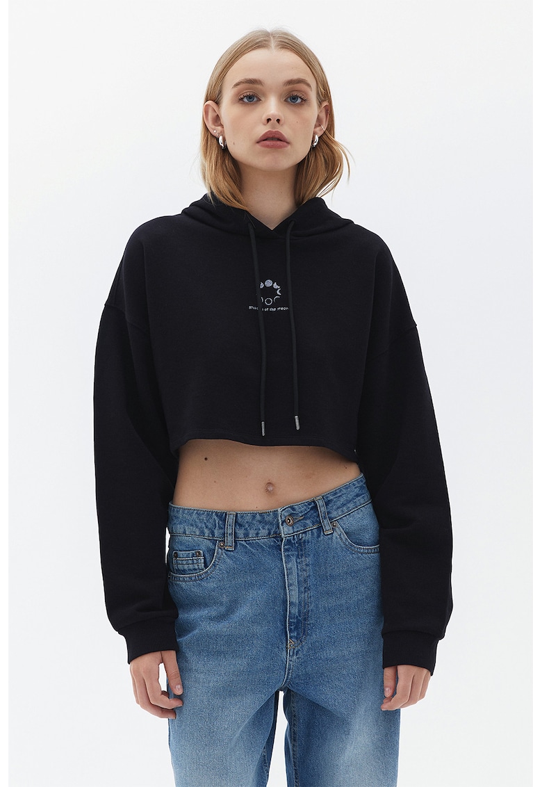 Hanorac crop supradimensionat - Negru
