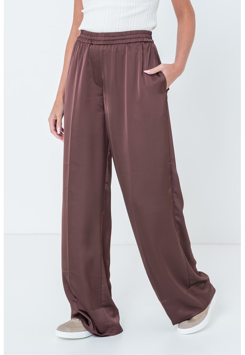 Pantaloni din satin cu croiala ampla - Rosu inchis