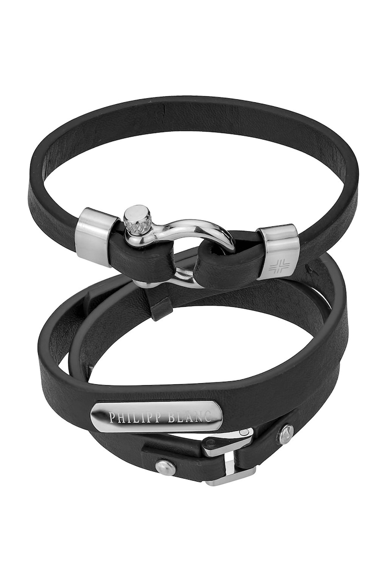 Set de bratari din piele Paul - 2 piese - Negru/Argintiu