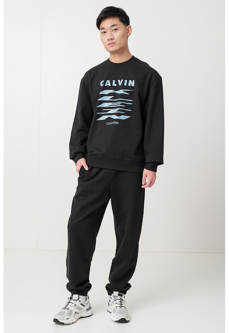 Bluza de trening din bumbac cu imprimeu logo - Negru/Albastru prafuit