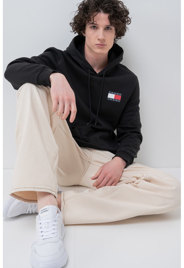 Hanorac regular-fit cu imprimeu logo - Negru