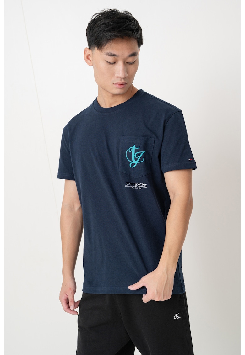 Tricou regular fit cu buzunar pe piept - Bleumarin