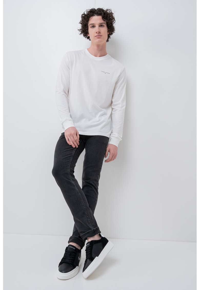 Bluza slim fit cu decolteu la baza gatului - Alb