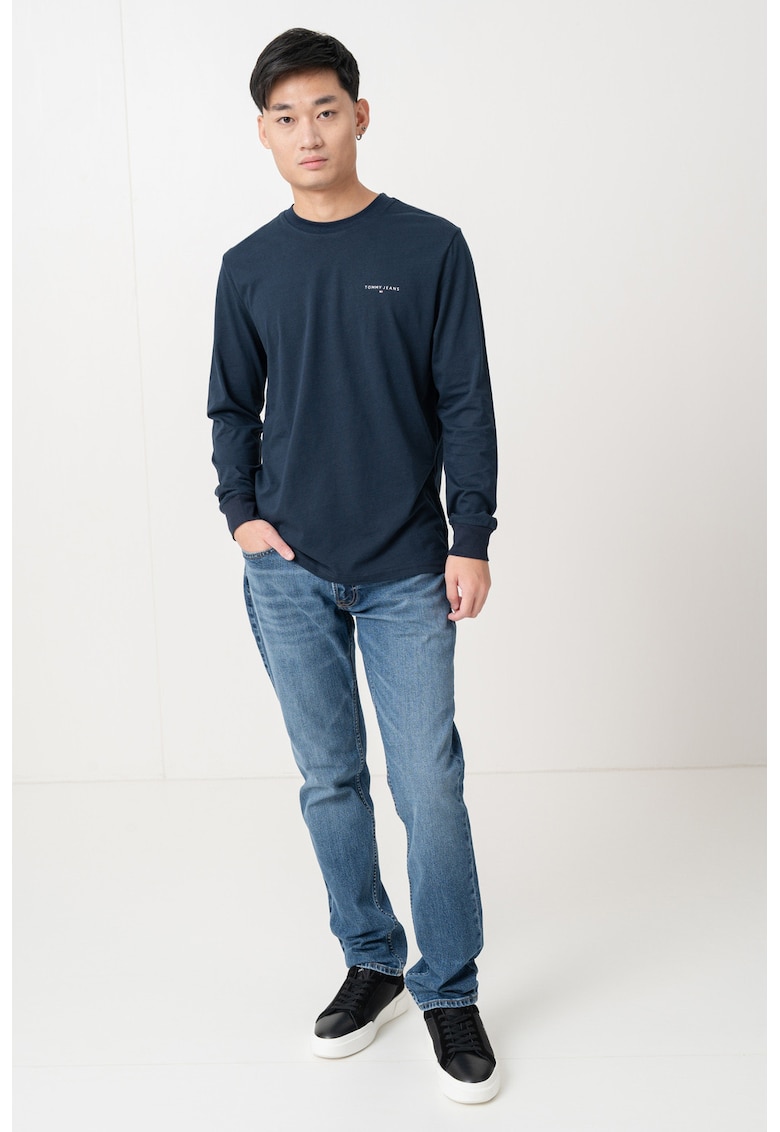 Bluza slim fit cu decolteu la baza gatului - Albastru ultramarin