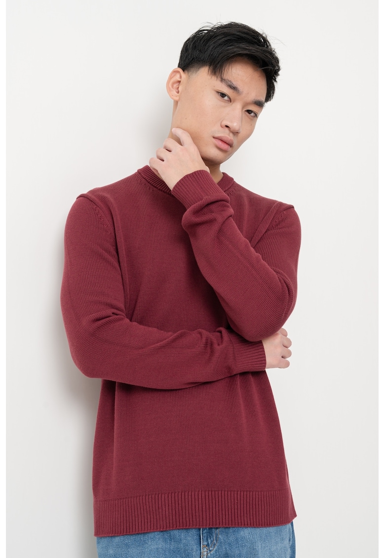 Pulover slim fit din bumbac organic - Violet tyrian