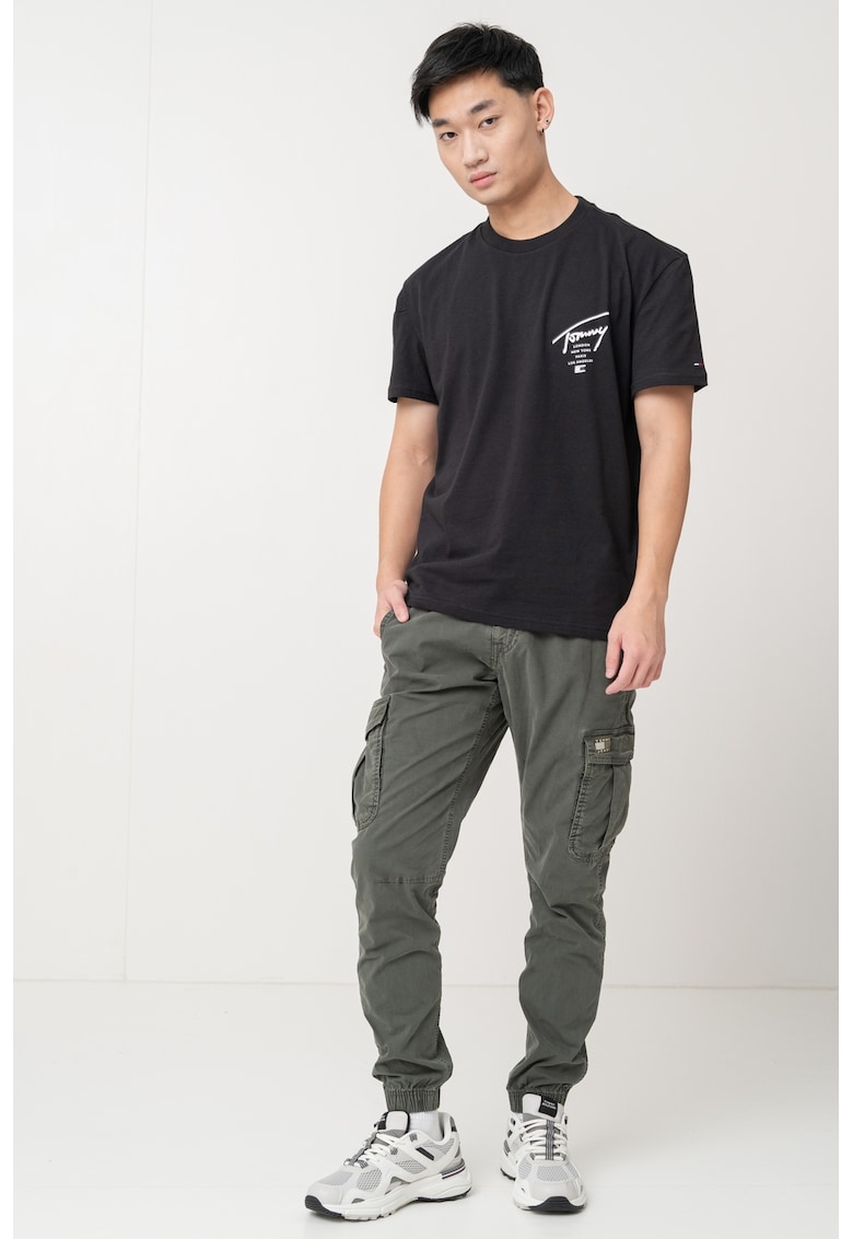 Tricou de bumbac cu imprimeu logo pe partea din spate Signature - Negru/Alb optic/Gri inchis