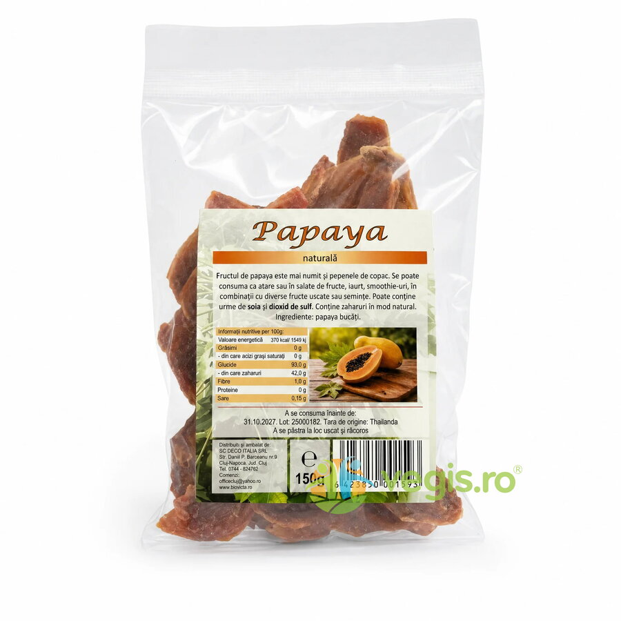 Papaya Bucati Uscate, fara Zahar Adaugat 150g