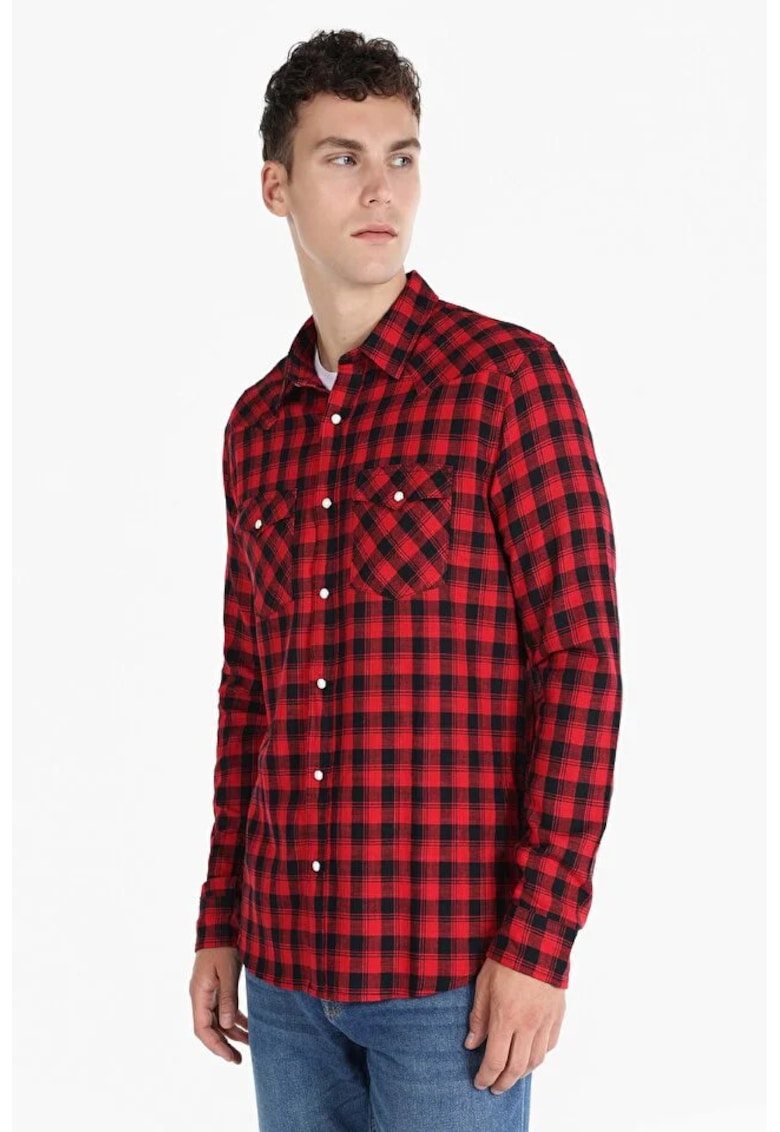 Camasa slim fit de bumbac cu capse