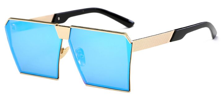 Oferte la Ochelari de soare Rectangular Plat Oglinda Albastru cu Auriu