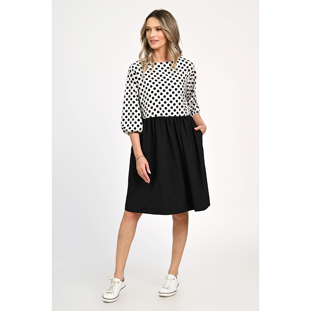 Oferte la Rochie Medie Dama, Casual, cu Buline alb/negru 309