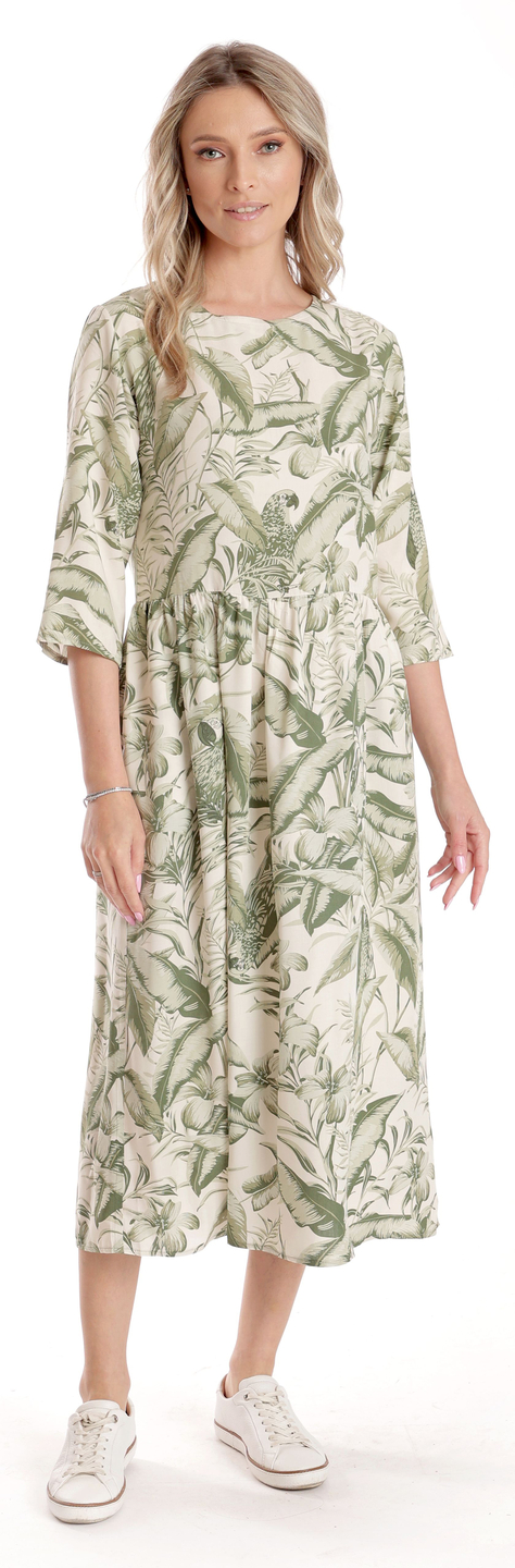Oferte la Rochie Lunga Dama V271, crem cu imprimeu floral verde