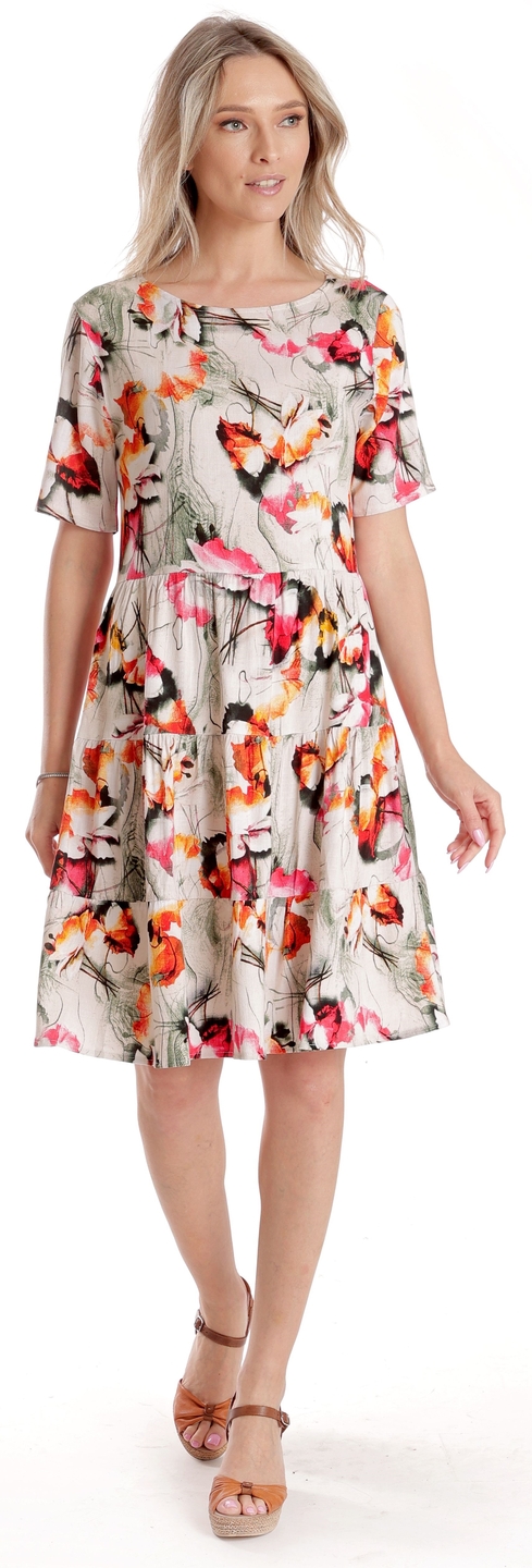 Oferte la Rochie cu Volane Dama V278, Crem cu Imprimeu Floral