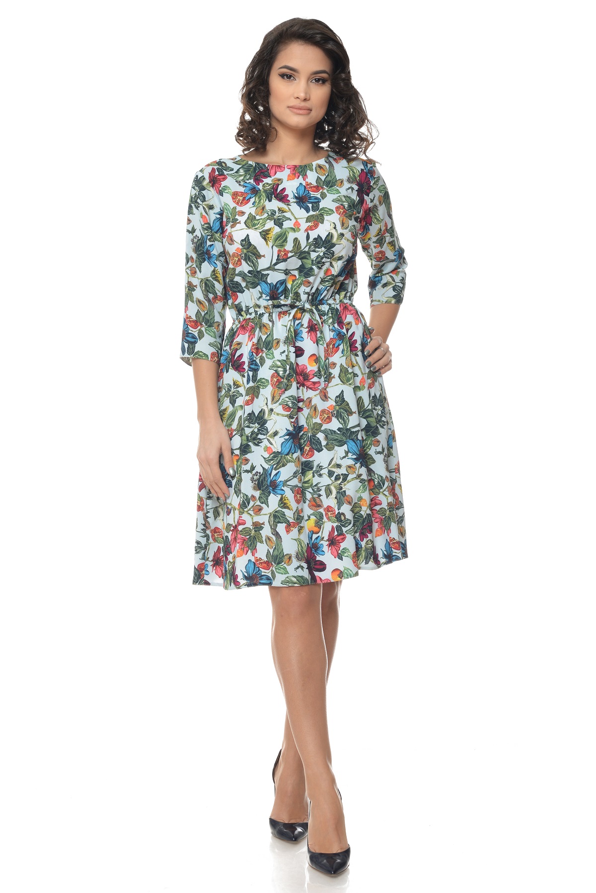 Oferte la Rochie Multicolor cu snur in talie si model floral