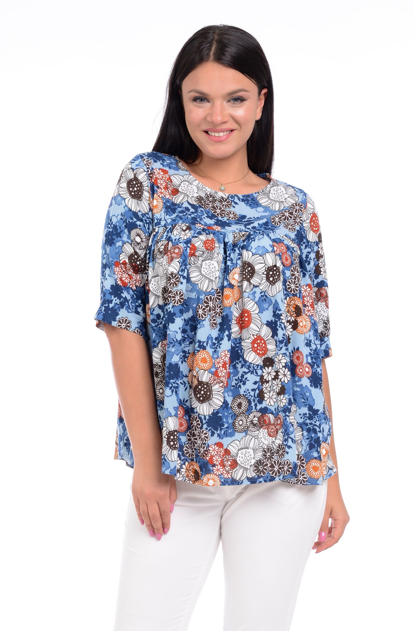 Oferte la Bluza Dama Ampla cu flori Albastra