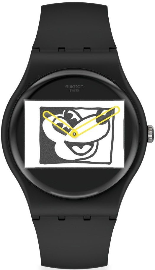 Oferte la Ceas Swatch, Keith Haring Mickey Blanc Sur Noir SUOZ337